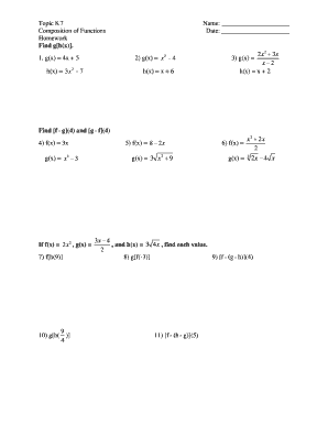 Composition of Functions Homework
