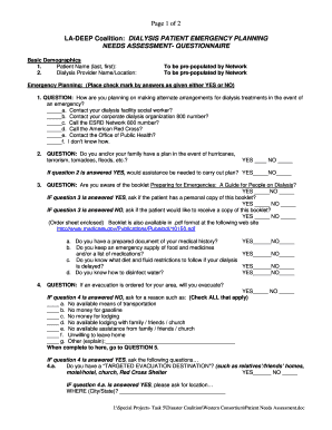 Dialysis Patient Emergency Planning Needs Assessment Questionnaire