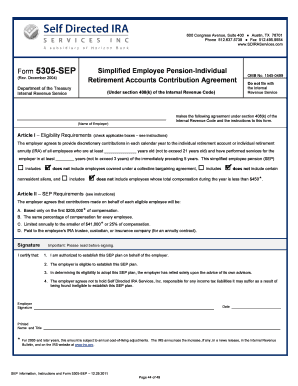 Form 5305-SEP Simplified Employee Pension Agreement
