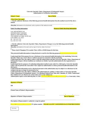 Authorization to Use/Disclose Medical Information