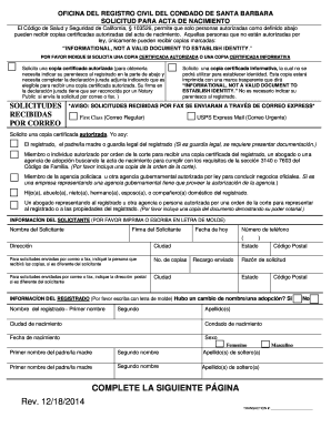 SOLICITUD PARA COPIA CERTIFICADA DE REGISTRO DE NACIMIENTO