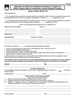 Florida Historic Property Classification/Exemption Application