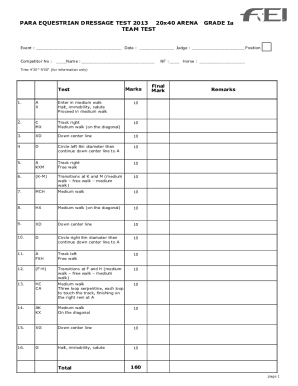Equestrian Dressage Test Form