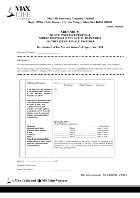 Life Insurance Proposal Addendum