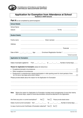 Application for Exemption from Attendance at School