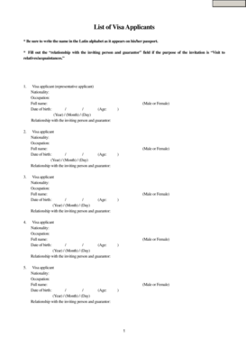 Visa Applicant List Form