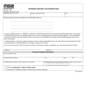 Dividend Deposit Authorization Form