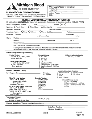 HLA Laboratory Testing Form
