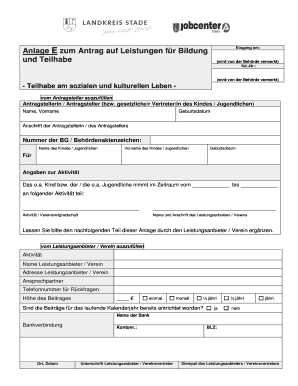 Anlage E zum Antrag auf Leistungen für Bildung und Teilhabe