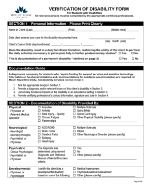 Verification of Disability Form