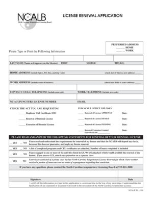 North Carolina Acupuncture License Renewal Application