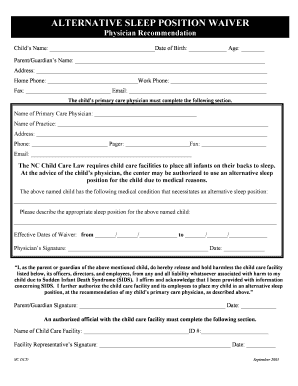 Alternative Sleep Position Waiver