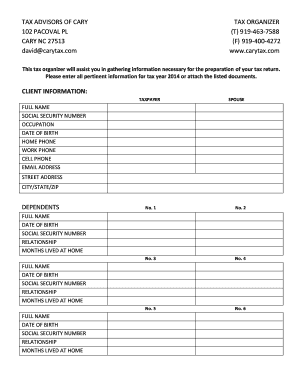 2014 Tax Organizer Form
