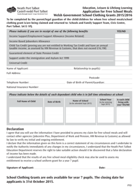 Welsh Government Free School Meals and Clothing Grant Application