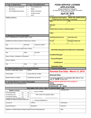 Michigan Food Service License Application