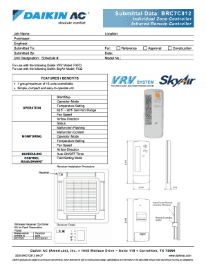 Daikin BRC7C812 Infrared Remote Controller Form