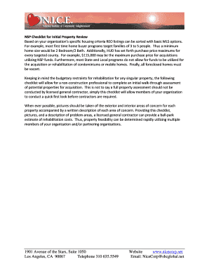 NSP Property Review Checklist