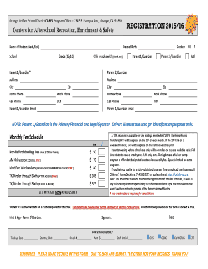 Orange Unified School District CARES Program Registration Form