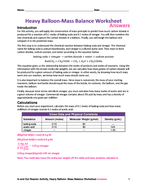 Heavy Balloon-Mass Balance Worksheet