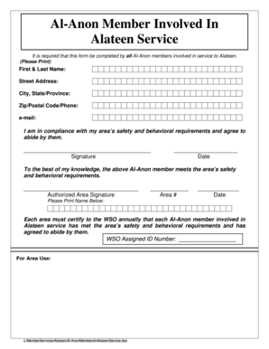 Al-Anon Member Involved in Alateen Service Form