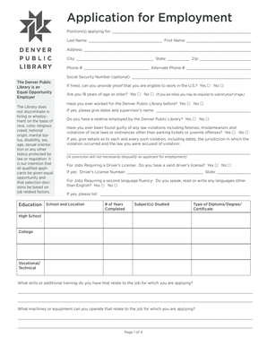 Denver Public Library Employment Application