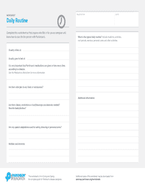 Parkinson's Caregiver Daily Routine Worksheet