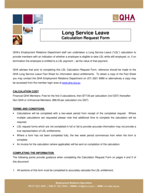 Long Service Leave Calculation Request Form