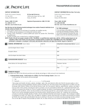 Pacific Life Annuity Transfer/Exchange Form