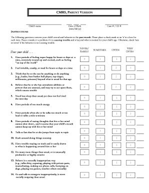 Child Mood and Behavior Assessment Form