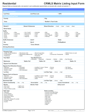 Residential CRMLS Matrix Listing Input Form