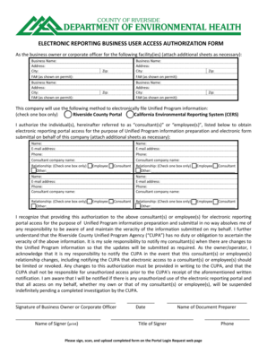 Electronic Reporting Business User Access Authorization Form