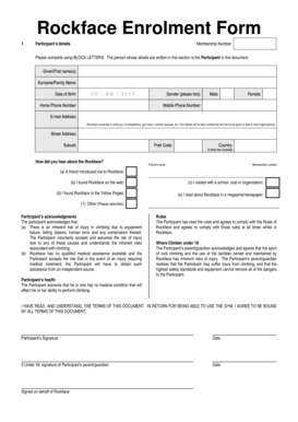 Rockface Gym Membership Enrollment Form
