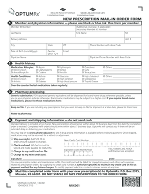 Prescription Mail-In Order Form
