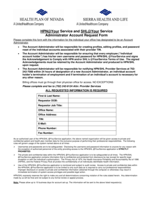 HPN SHL Account Administrator Request Form
