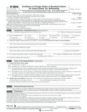 Form W-8BEN Certificate of Foreign Status