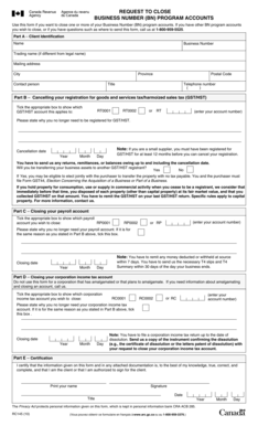 Canada Business Number Program Account Closure Form