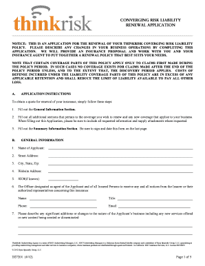 ThinkRisk Converging Risk Liability Renewal Application