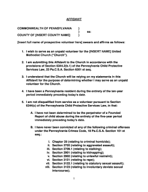 Pennsylvania Volunteer Affidavit