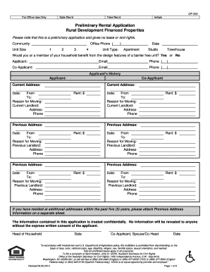 Preliminary Rental Application for Rural Development Financed Properties