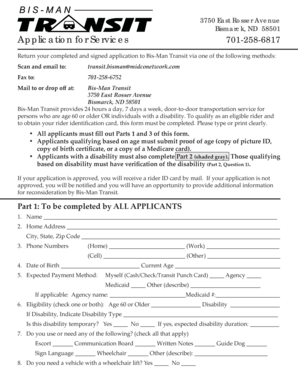 Bis-Man Transit Application for Services