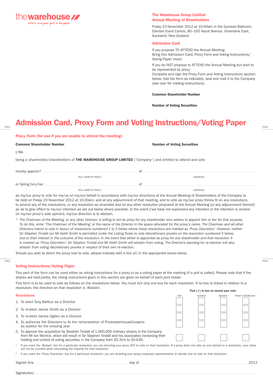 The Warehouse Group Limited Annual Meeting Proxy Form