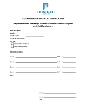 RESPA Changed Circumstance Documentation Form