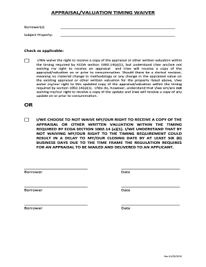 Appraisal Valuation Timing Waiver