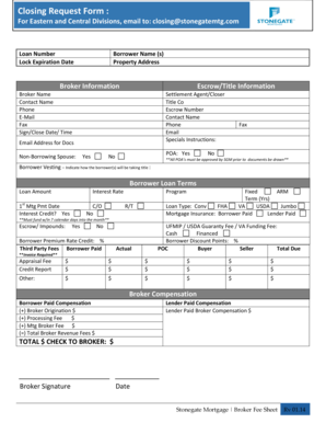 Stonegate Mortgage Closing Request Form