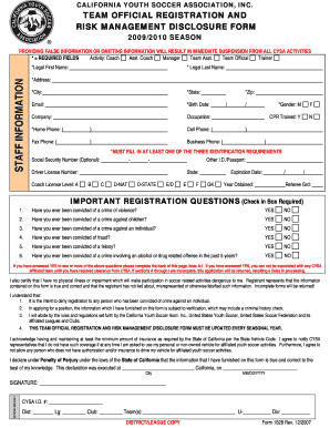California Youth Soccer Team Official Registration Form