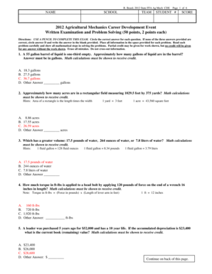 2012 State FFA Ag Mech CDE Exam