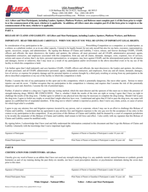 USA Powerlifting Release of Claims and Liability