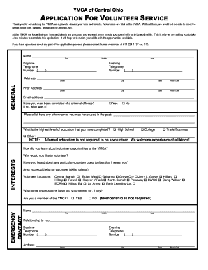 YMCA of Central Ohio Volunteer Service Application