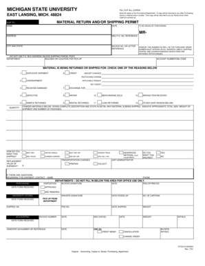Michigan State University Material Return Form