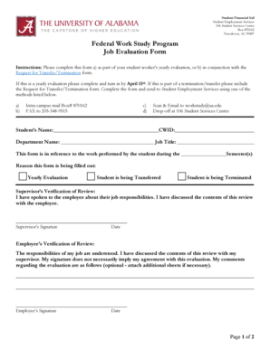 Federal Work Study Program Job Evaluation Form
